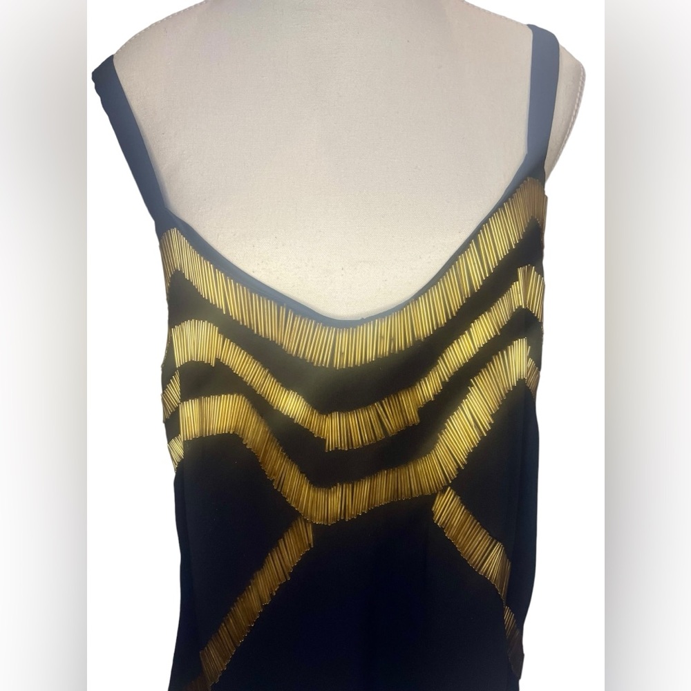 Ark & Co NEW WITH TAGS black and gold beaded flowy tank top Size Med Flapper